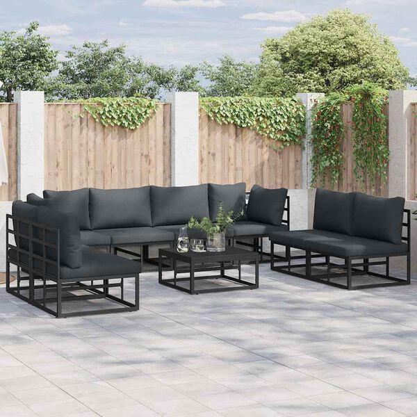 vidaXL Ensemble de canap&eacute; de jardin avec coussin 9 pcs Noir Aluminium
