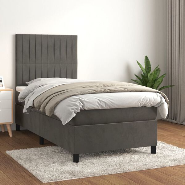 vidaXL Sommier &agrave; lattes de lit avec matelas Gris fonc&eacute; 100x200 cm
