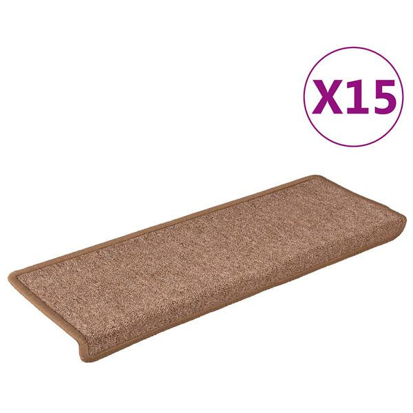 vidaXL Tapis d'escalier 15 pi&egrave;ces 65 x 21 x 4 cm Marron Bord rectangulaire