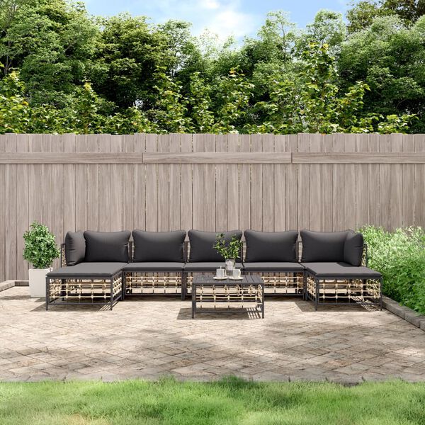 vidaXL Salon de jardin 8 pcs avec coussins anthracite résine tressée
