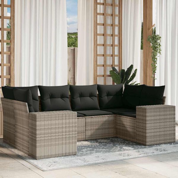 vidaXL Salon de jardin 6 pcs avec coussins gris clair r&eacute;sine tress&eacute;e