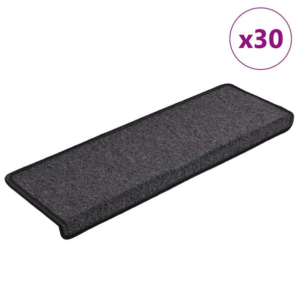 vidaXL Tapis d'escalier 30 pi&egrave;ces 65 x 21 x 4 cm Anthracite Bord rectangulaire