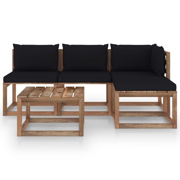 vidaXL Salon palette de jardin 5 pcs et coussins Bois de pin impr&eacute;gn&eacute;