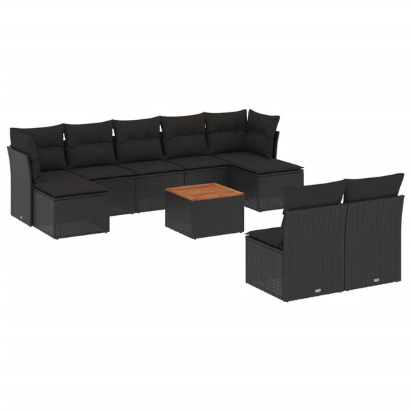 vidaXL Salon de jardin 10 pcs avec coussins noir r&eacute;sine tress&eacute;e