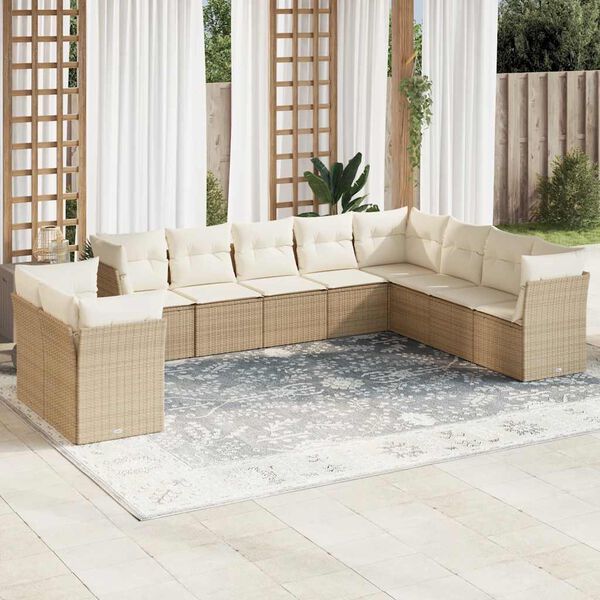 vidaXL Salon de jardin avec coussins 10 pcs beige r&eacute;sine tress&eacute;e