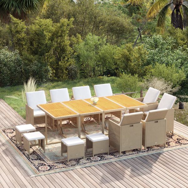 vidaXL Ensemble &agrave; manger de jardin coussins 13pcs R&eacute;sine tress&eacute;e Beige
