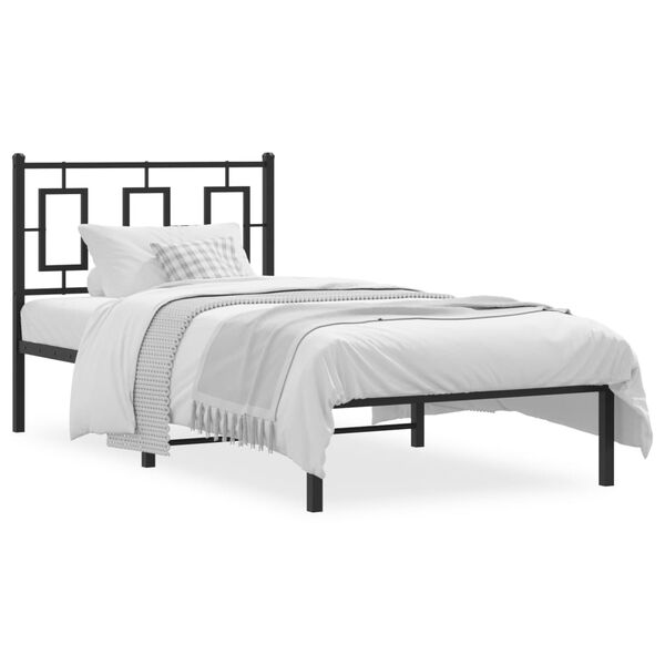 vidaXL Cadre de lit m&eacute;tal sans matelas avec t&ecirc;te de lit noir 90x200 cm
