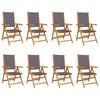 vidaXL Fauteuils pliants inclinables 8 pi&egrave;ces, tissu anthracite et bois massif