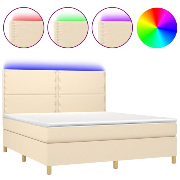 vidaXL Sommier &agrave; lattes de lit et matelas et LED Cr&egrave;me 180x200cm Tissu