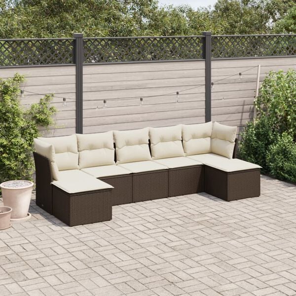 vidaXL Salon de jardin avec coussins 7 pcs marron r&eacute;sine tress&eacute;e