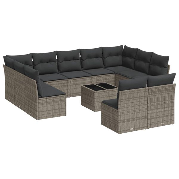 vidaXL Salon de jardin avec coussins 12 pcs gris r&eacute;sine tress&eacute;e