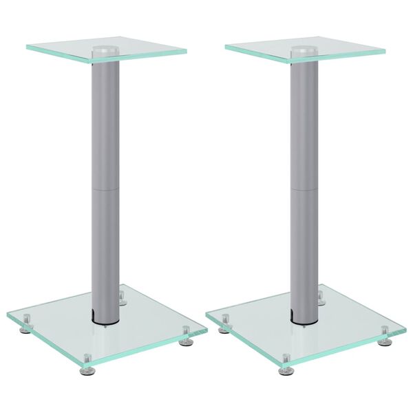vidaXL Supports de haut-parleurs 2 pcs argent&eacute; verre tremp&eacute; 1 pilier