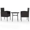 vidaXL Ensemble &agrave; manger de jardin 3 pcs R&eacute;sine tress&eacute;e Noir
