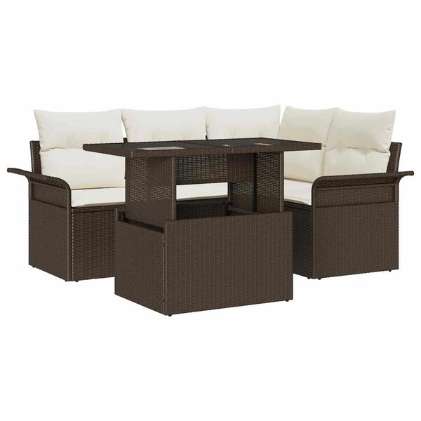 vidaXL Ensemble de canap&eacute; de jardin 5 pcs Marron Poly rotin