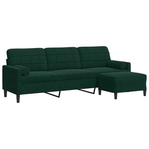 vidaXL Canap&eacute; &agrave; 3 places avec repose-pieds Vert fonc&eacute; 210 cm Velours