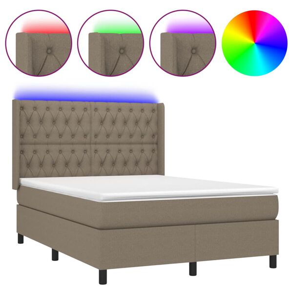 vidaXL Sommier &agrave; lattes de lit matelas et LED Taupe 140x190 cm Tissu