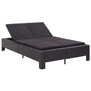 vidaXL Transat &agrave; 2 places avec coussin Noir R&eacute;sine tress&eacute;e
