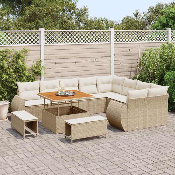 vidaXL Ensemble de canap&eacute; de jardin avec coussin 12 pcs beige et cr&egrave;me