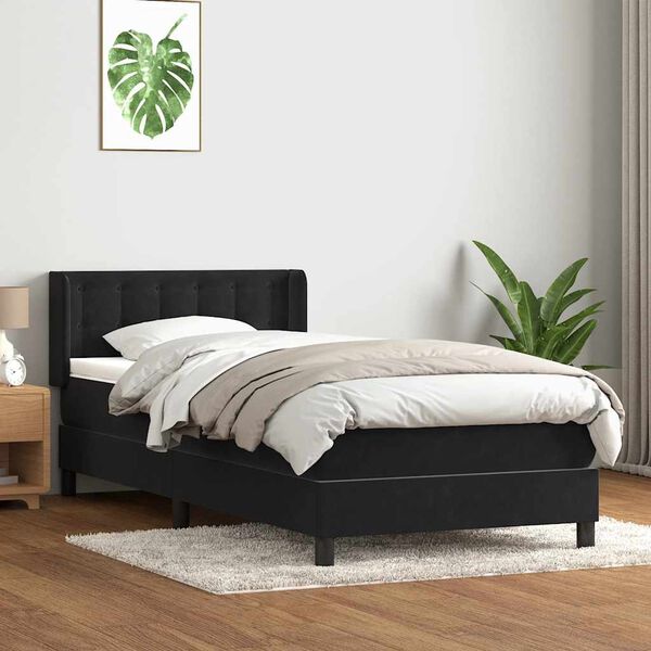 vidaXL Sommier &agrave; lattes de lit avec matelas noir 90x210 cm velours