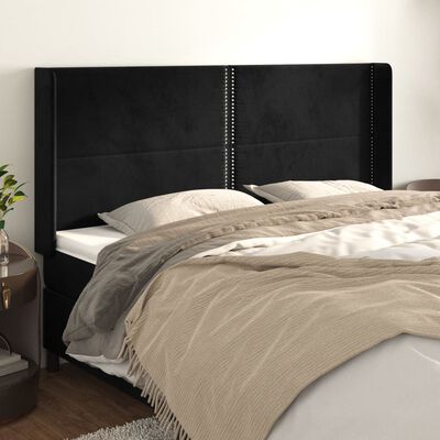 vidaXL Tête de lit avec oreilles Noir 163x16x118/128 cm Velours