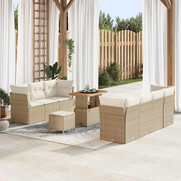 vidaXL Ensemble de canap&eacute; de jardin avec coussin 10 pcs beige et cr&egrave;me