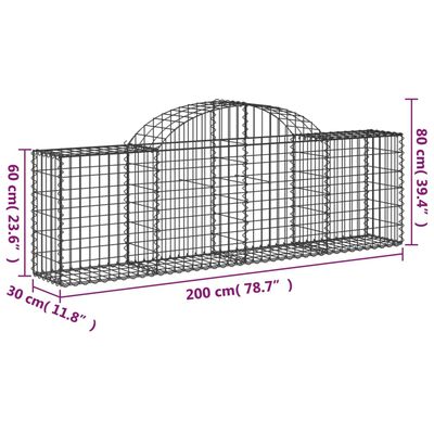 vidaXL Paniers à gabions arqués 13 pcs 200x30x60/80 cm Fer galvanisé