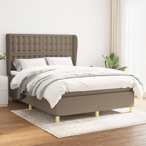 vidaXL Sommier &agrave; lattes de lit avec matelas Taupe 140x190 cm Tissu
