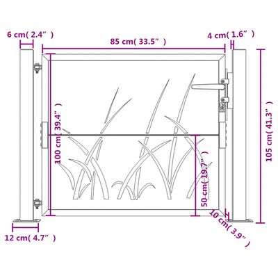 vidaXL Portail de jardin anthracite 105x105cm acier conception d'herbe