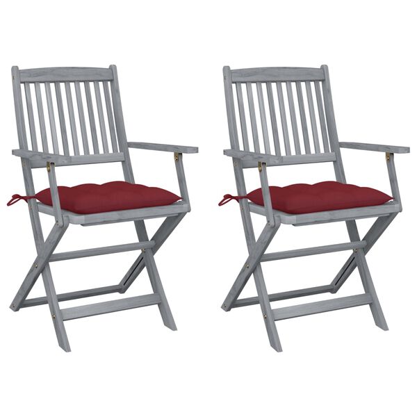 vidaXL Chaises pliables d'ext&eacute;rieur lot de 2 et coussins Bois d'acacia