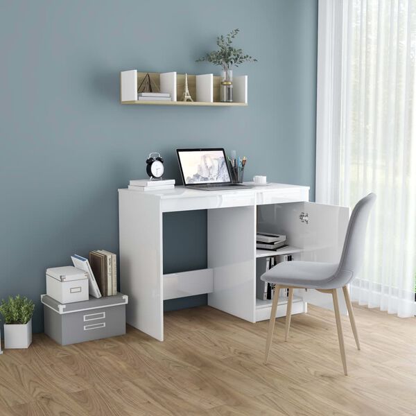 vidaXL Bureau Blanc brillant 100x50x76 cm Bois d&rsquo;ing&eacute;nierie