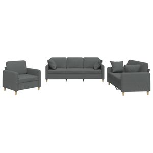 vidaXL Ensemble de canap&eacute;s 3 pcs coussins gris fonc&eacute; tissu