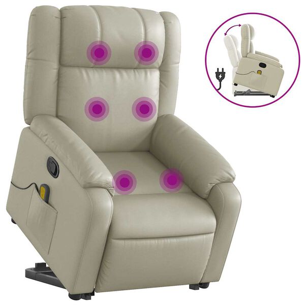 vidaXL Fauteuil inclinable de massage Cr&egrave;me Similicuir