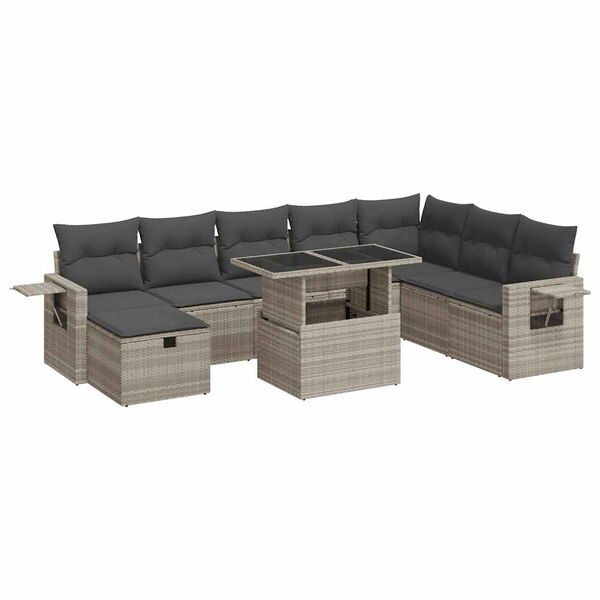 vidaXL Salon de jardin 9 pcs avec coussins gris clair r&eacute;sine tress&eacute;e