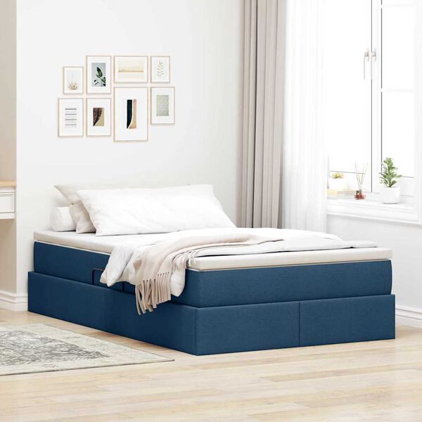vidaXL Lit avec rangement et matelas Bleu 120 x 200 cm Polyester