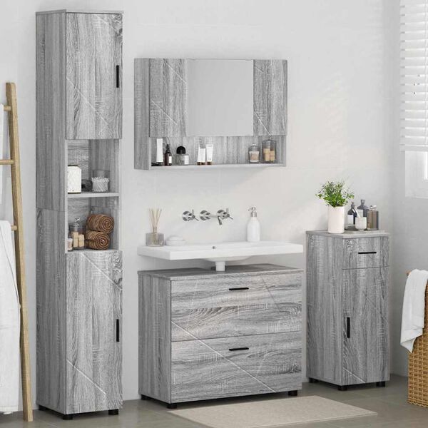 vidaXL Ensemble de mobilier de salle de bain 4 pcs Gris Sonoma