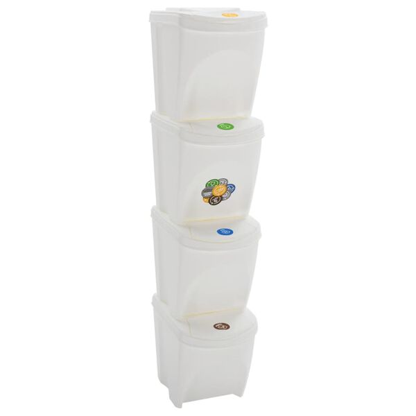 vidaXL Poubelles à ordures empilables 4 pcs Blanc 100 L Polypropylène