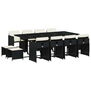 vidaXL Ensemble &agrave; manger de jardin 13 pcs coussins noir r&eacute;sine tress&eacute;e