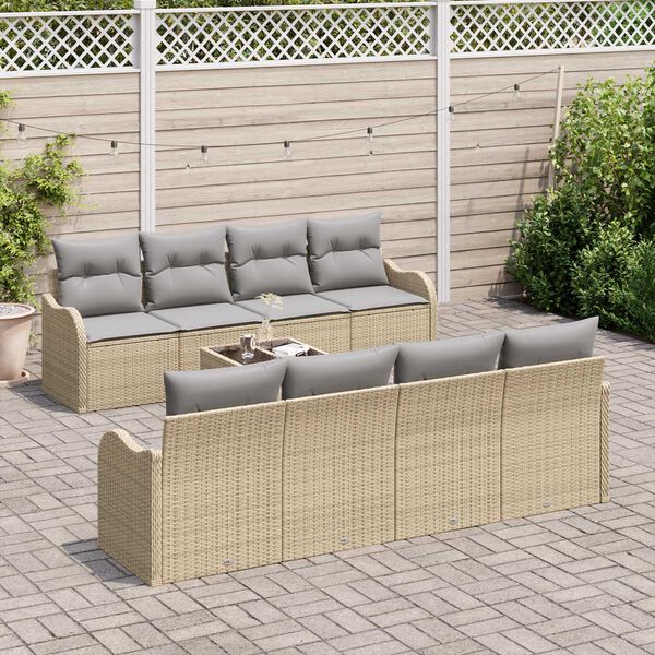 vidaXL Ensemble de canap&eacute; de jardin avec coussin 9 pcs Beige et gris