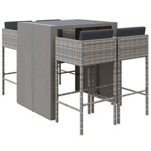 vidaXL Ensemble de bar de jardin 5 pcs avec coussins gris poly rotin