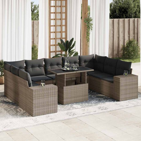 vidaXL Salon de jardin avec coussins 10 pcs gris r&eacute;sine tress&eacute;e