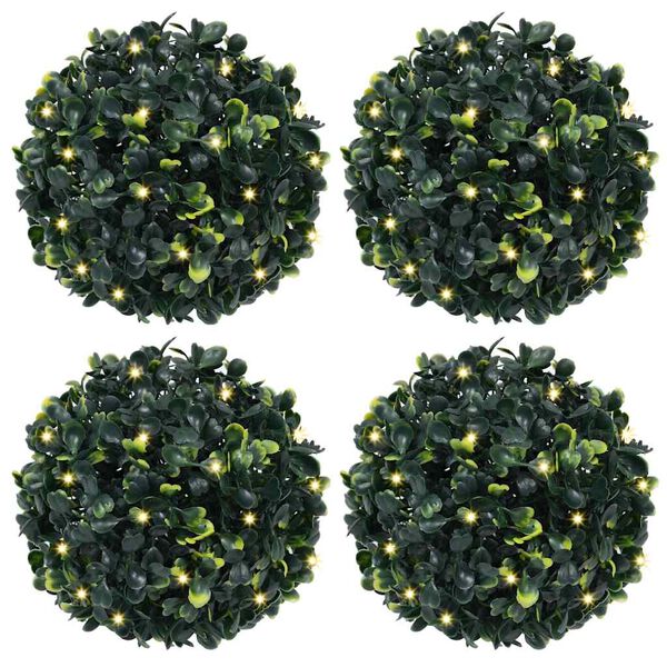vidaXL Boules de buis artificielles avec lumi&egrave;res LED 4 pcs vert 12 cm