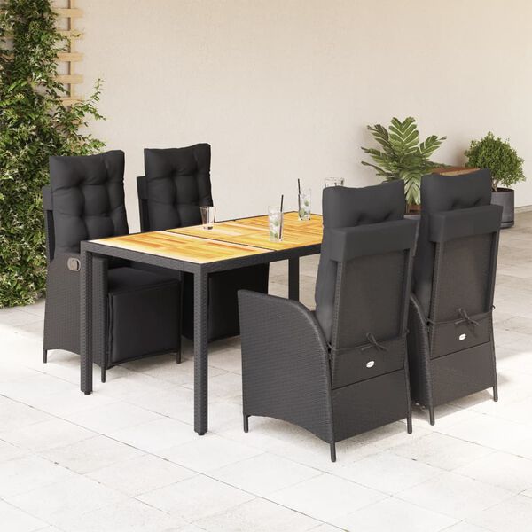 vidaXL Ensemble &agrave; manger de jardin coussins 5pcs Noir R&eacute;sine tress&eacute;e
