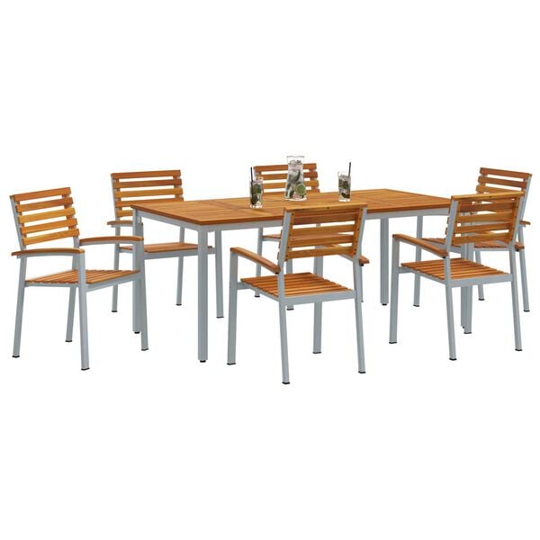 vidaXL Ensemble de salle à manger pour jardin 7 pcs Gris et marron