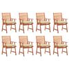 vidaXL Chaises &agrave; manger d'ext&eacute;rieur lot de 8 et coussins Acacia massif