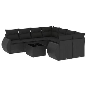 vidaXL Salon de jardin 9 pcs avec coussins noir r&eacute;sine tress&eacute;e