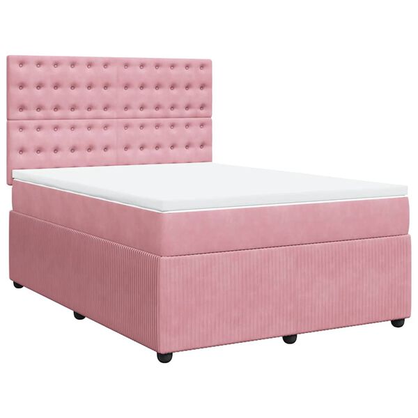 vidaXL Sommier &agrave; lattes de lit avec matelas Rose 160x200 cm Velours