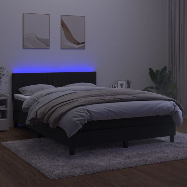 vidaXL Sommier &agrave; lattes de lit avec matelas et LED Noir 140x200 cm