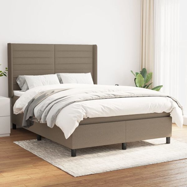 vidaXL Sommier &agrave; lattes de lit avec matelas Taupe 140x190 cm Tissu