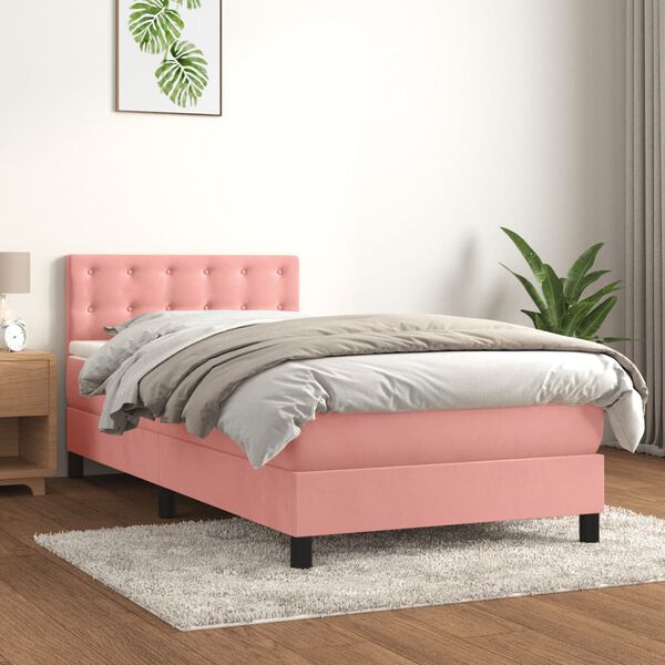 vidaXL Sommier &agrave; lattes de lit avec matelas Rose 100x200 cm Velours