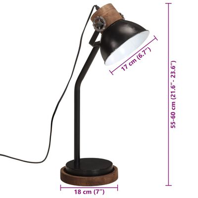 vidaXL Lampe de bureau 25 W noir 18x18x60 cm E27